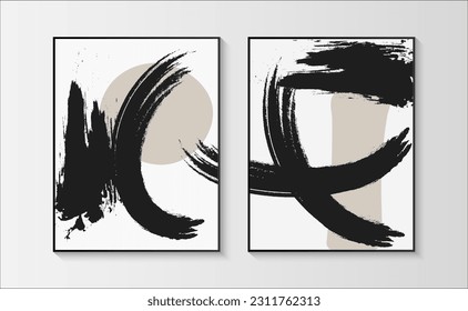 Collection of abstract painting on canvas with modern frame. Minimal wall art, Line art, Home decoration. Vector illustration.