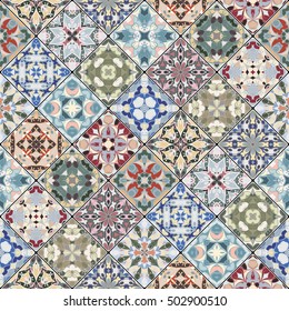 Collection of abstract patterns in the mosaic set. Square scraps in oriental style. Vector illustration. Ideal for printing on fabric or paper.