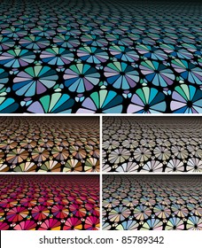 Collection of Abstract perspective backgrounds with pastel stained glass effect. Horizontal 16x9 aspect ratio