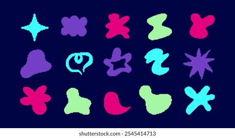 Collection of Abstract Pixel Shapes. A bundle of 15 abstract pixel shapes, perfect for digital art projects, designs, or as decorative elements. Includes varied forms to enhance your creative works