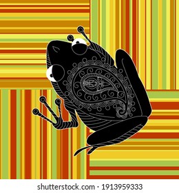 Sammlung abstrakter Poster mit Tieren. Set von modernen skandinavischen Druckvorlagen. Froschtierfarbe mit Blumenmotiven und geometrischen Formen im Hintergrund.
