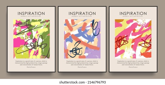 colección de afiches abstractos con pinceladas de pincel de cerda. Gráficos vectoriales modernos. Para la impresión, la decoración de las paredes y los afiches