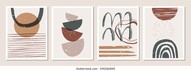 Collection of abstract posters with geometric and organic shapes. Abstract vector design for home decor