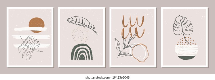 Collection of abstract posters with geometric and organic shapes. Abstract vector design for home decor