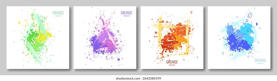 Collection of abstract posters.  A mess of stains, a splash of paint. Flyer, poster, gift card, coupon, brochure cover design.