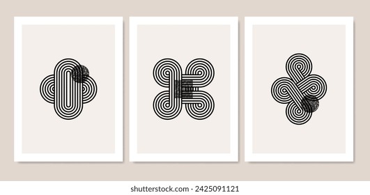A collection of abstract posters with simple geometric lines and shapes. Home decoration. Vector illustration.