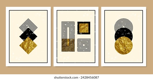 Eine Sammlung abstrakter Poster mit einfachen geometrischen Linien, Formen und Texturen. Vektorgrafik.