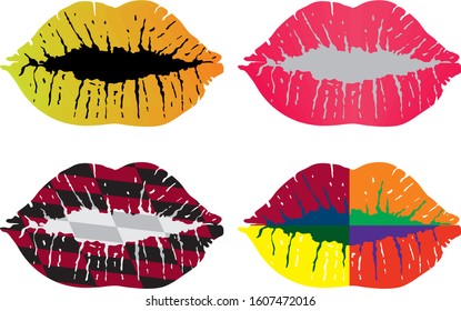 Collection Of Abstract Print Lips And Lipsticks.Lips Vector Drawing