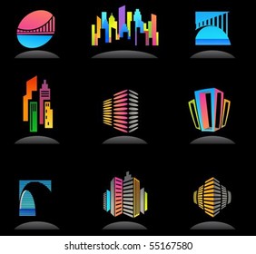 Collection of abstract real estate and construction icons