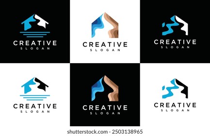 Collection of abstract river house logo designs. set of river house logo design vector illustrations	