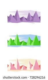 Collection of abstract rugged sharp mountains in front of a cloudy sky