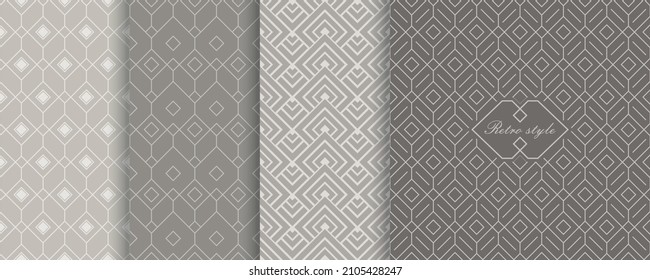 Collection of abstract seamless geometric patterns in trendy colors. Set of 4 Cute seamless textures. Vector illustration for print, decor, tile, wallpaper, wrapping, textile, web page