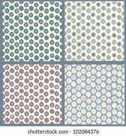 Collection of abstract seamless patterns with hand drawn elements in pastel tones. Vector illustrations