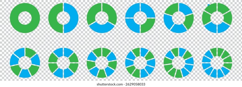 A collection of abstract segmented pie charts in colors representing data statistics and analysis for business and information visualization eps 10
