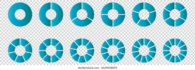 A collection of abstract segmented pie charts in colors representing data statistics and analysis for business and information visualization eps 10