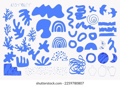 Collection of abstract shapes, blots, dots and lines. Editable vector illustration.