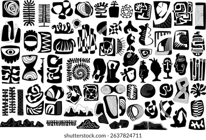 collection of abstract shapes and forms figures, modern wall art design kit, isolated vector illustration graphic set