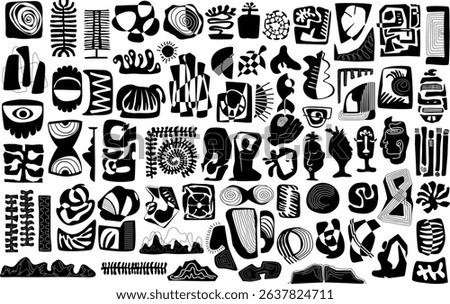 collection of abstract shapes and forms figures, modern wall art design kit, isolated vector illustration graphic set