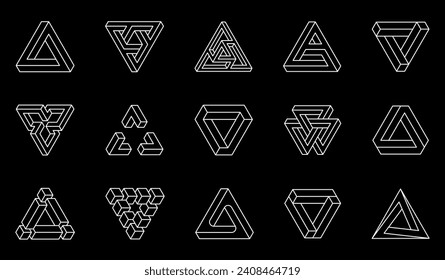 Collection of abstract shapes isolated on black background. Fascinating geometric shapes . Vector illustration.