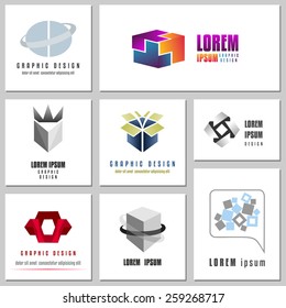 Collection of abstract signs for internet security logos. Set of geometric design elements for logo or corporate identity. Concept for business and Internet sphere. Vector file is EPS8.