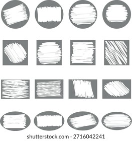 Coleção de texturas abstratas de rascunho de prata inspiradas em cartões de rascunho de loteria, apresentando superfícies riscadas simuladas e padrões metálicos irregulares.