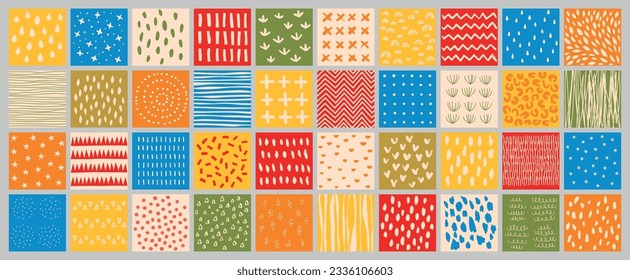 Collection of Abstract sketches, shapes, textures, graphic elements, patterns, trendy graphic cards with geometric elements, hand drawn collection. Vector illustration.