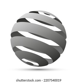 Collection of abstract spheres from gray stripes. 3D realistic ball. Vector illustration