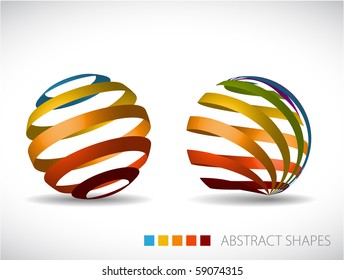 Collection of abstract spheres made from colorful stripes