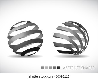 Collection of abstract spheres made from gray stripes - simple logotypes