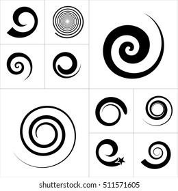 Collection of abstract spiral vector elements. Isolated