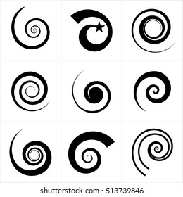 Collection of abstract spiral vector elements. Isolated