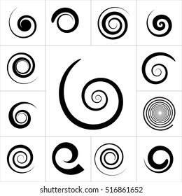 Collection of abstract spiral vector elements. Isolated