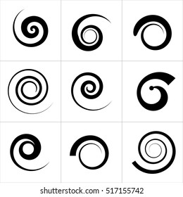 Collection of abstract spiral vector elements. Isolated