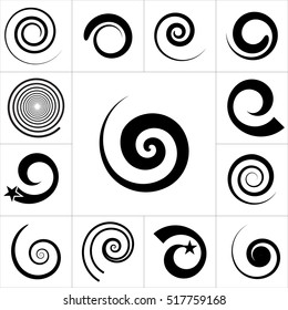 Collection of abstract spiral vector elements. Isolated