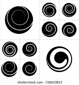 Collection of abstract spiral vector elements. Isolated