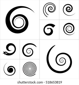 Collection of abstract spiral vector elements. Isolated