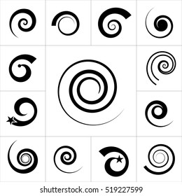 Collection of abstract spiral vector elements. Isolated