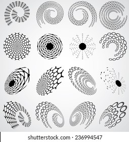 Collection of Abstract Spirals and Rounds. Spider Web.  Vector Elements.