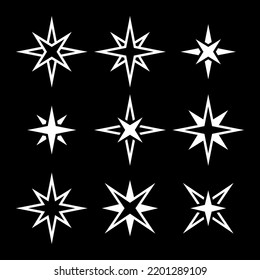 Collection of abstract star icons. Symbol of romance, sky and space. An attribute of astronomy, a symbol of magic. Isolated vector illustration on white background.