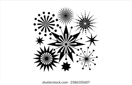 Collection of abstract starbursts in black.