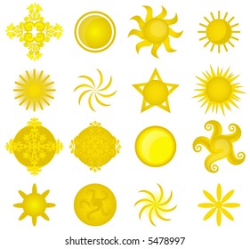 A collection of abstract sun icons, vectors.