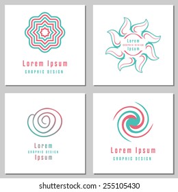 Collection of abstract Suns for logos. Set of round design elements for logo or corporate identity. Concept for beauty or fashion industry. Vector file is EPS8.