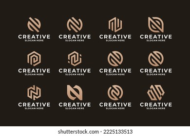 Collection of Abstract symbol letter N logo design, Initial N with monogram concept.