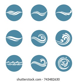 collection with abstract symbols of blue water splash