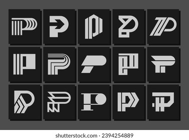 Collection of abstract technology line letter P logo design