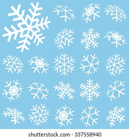 collection of abstract three dimensional white snow flakes