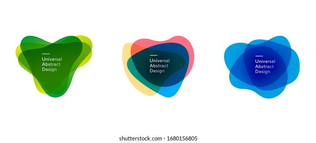 Collection of abstract transparent overlaid shapes. Wavy forms, flowing liquid gradient elements, flux lines. Trendy futuristic design for presentation slides, magazine, labels