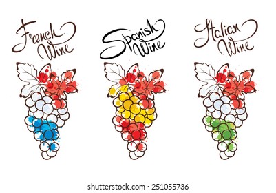 Collection abstract vector illustration -- wine from France, Italy and Spain