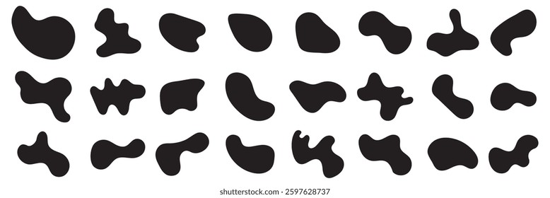 Collection of abstract vector stains for your design.Collection of abstract vector stains for your design.  Doodle drops of circle. Organic amoeba blob shape abstract black color with line vector 