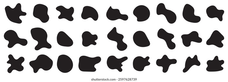 Collection of abstract vector stains for your design.Collection of abstract vector stains for your design.  Doodle drops of circle. Organic amoeba blob shape abstract black color with line vector 